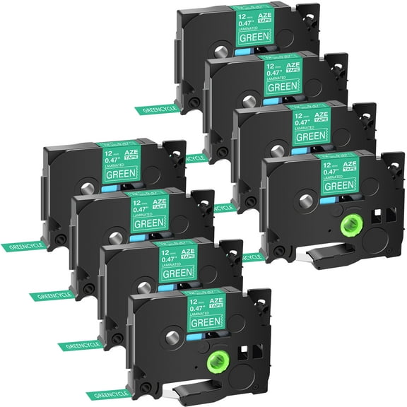 GREENCYCLE 8 Pack Compatible for Brother TZe-735 TZ-735 TZ735 TZ735 TZe Tape 12mm 0.47'' Laminated White on Green Label Tapes use in P-Touch PT-D210 PT-D400 PT-D600 Labeler Label Maker 26.2ft 8m