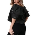 thumbnail image 3 of INSPIRE CHIC Women's Denim Casual Turndown Collar Short Sleeve Button Crop Jean Jacket 2XL Black, 3 of 6