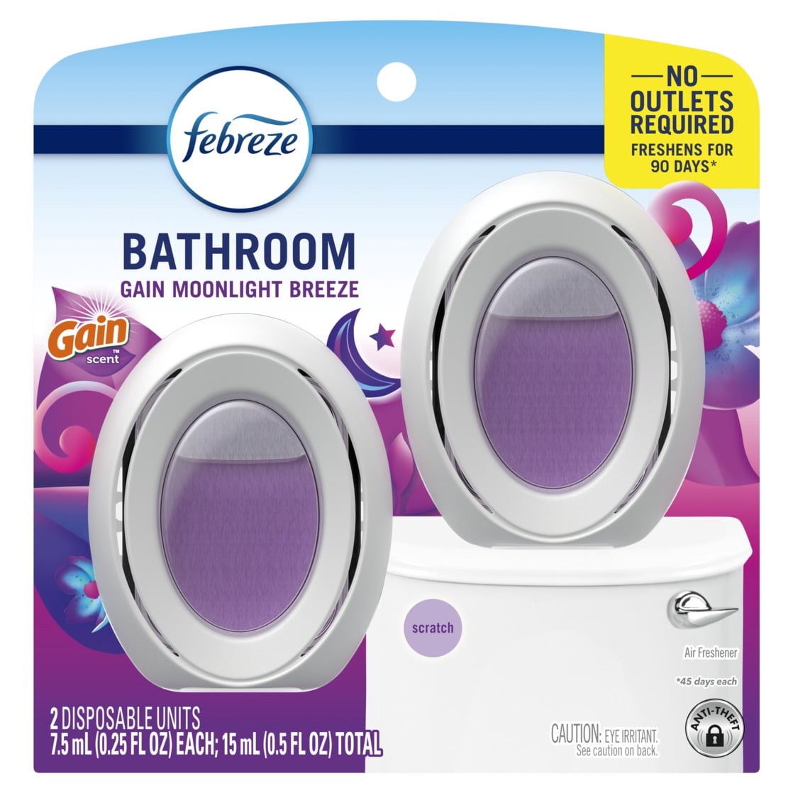 (3 pack) Febreze Bathroom Air Freshener, Gain Moonlight Breeze Scent, 2 Count, Odor-Fighting