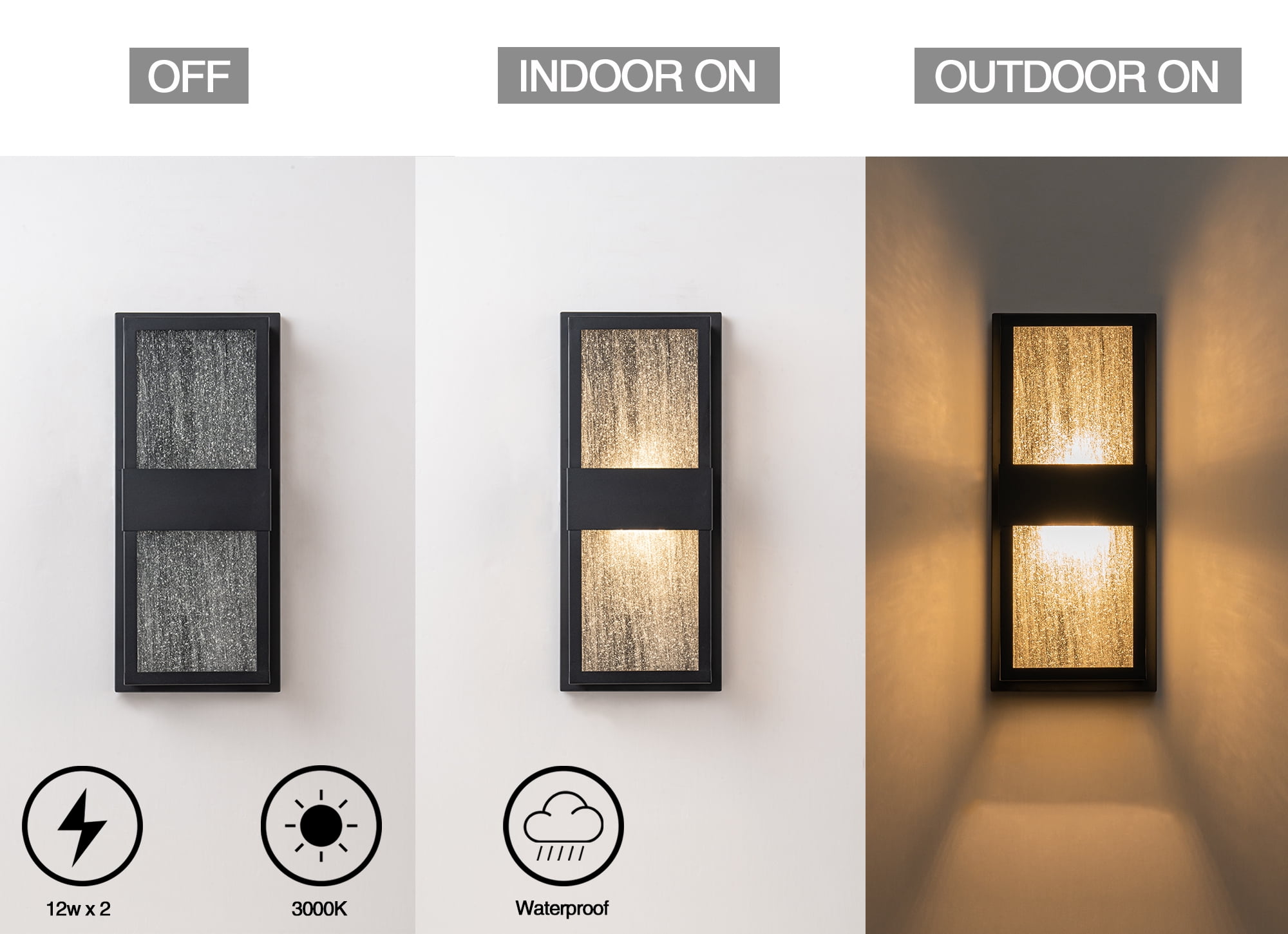 15"H Outdoor Led Wall Sconce with Seeded Glass