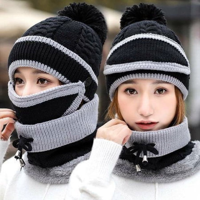 ZOELNIC 4PCS Women Beanie Hat Pom Scarf Mask Knitted Touch Screen