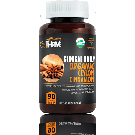 CLINICAL DAILY Organic Ceylon Cinnamon Supplement. True USDA Certified 90 Vegetarian Tablets =FAST Dissolution. Natural Herbal Circulation, Anti Inflammatory, Antioxidant, Insulin, Blood Sugar