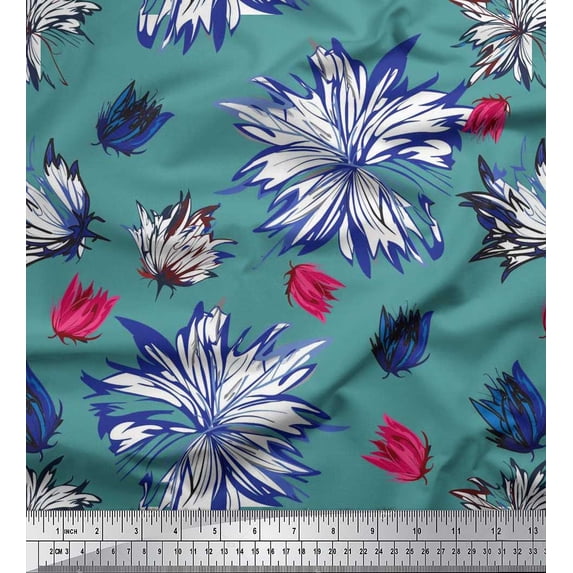 Soimoi Cotton Cambric Fabric Wildflower Floral Print Fabric by the Yard 56 Inch Wide