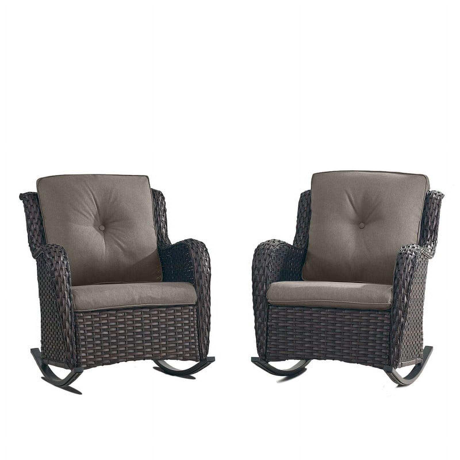 PARKWELL Outdoor Wicker Rocking Chair - Rattan Patio Rocker Chairs with Cushions and Steel Frame - Set of 2 - Gray