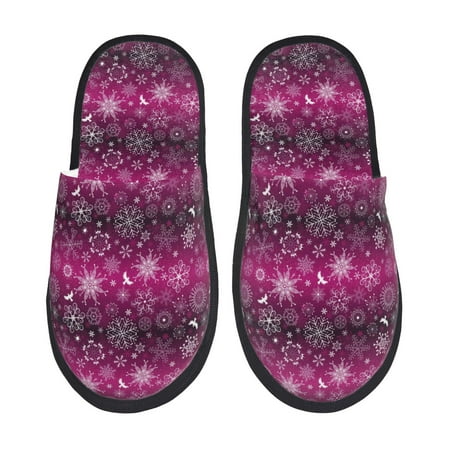 Balery Snowflakes And Christmas Slient Indoor Furry Fleece Comfort House Shoes Soft Non-Slip Home Shoes Cotton slippers House Slippers-- Large