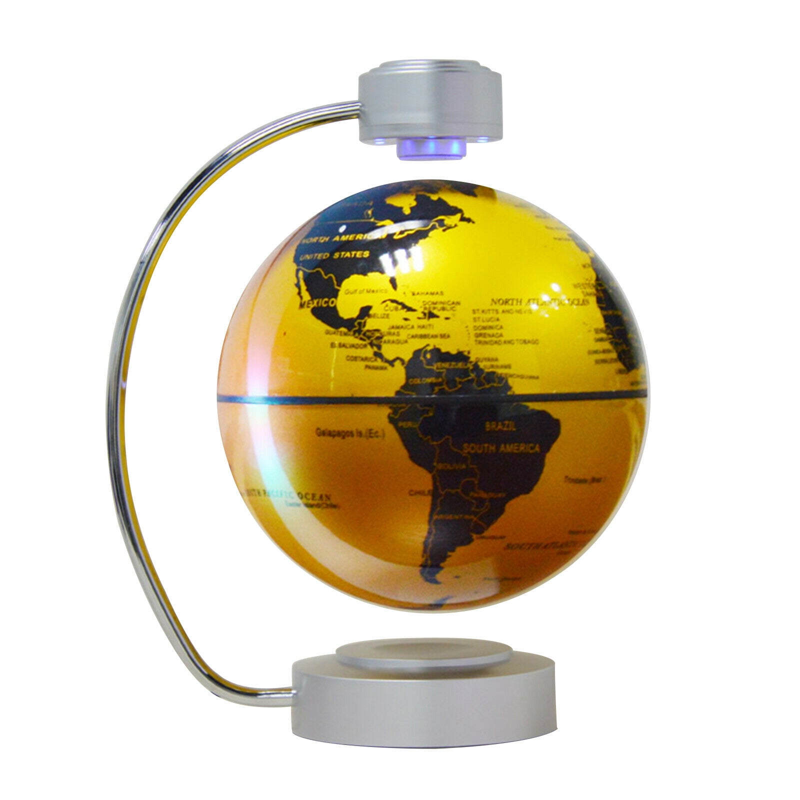 Gold 20cm 8" Magnetic Floating Levitation Earth Globe Colorful LED Light 110V 