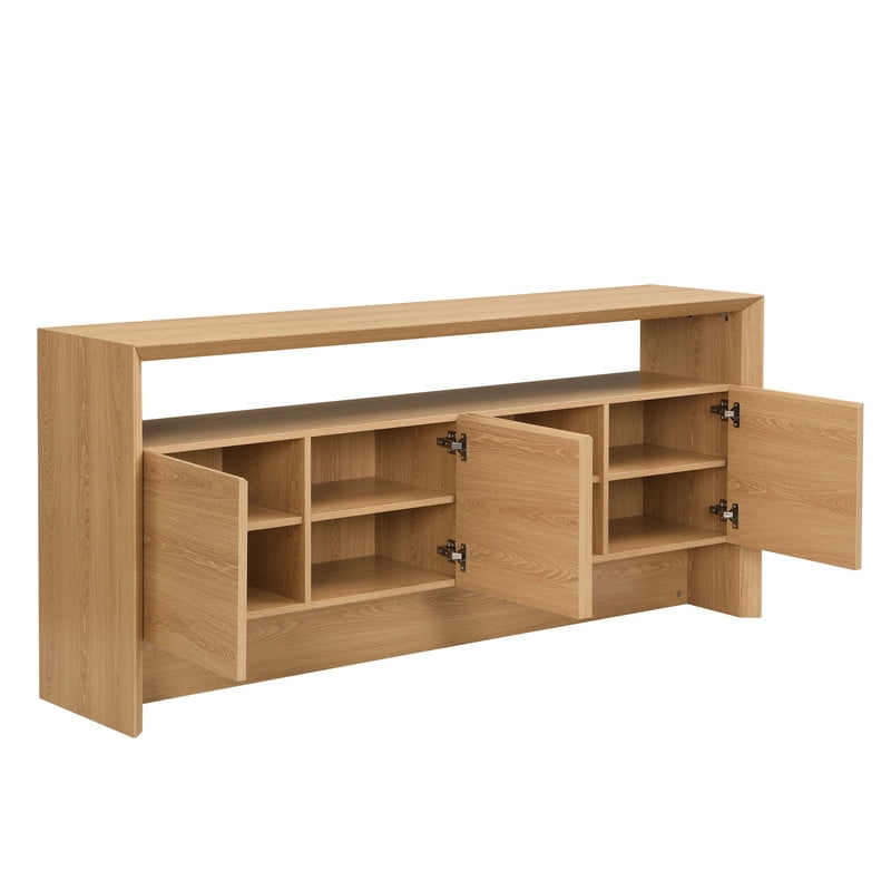 Euroco 68.7" Large Sideboard Buffet Cabinet with Storage, Mid Century Modern Coffee Bar Cabinet with Open Shelf for Kitchen Living Room,Entryway,Light Oak