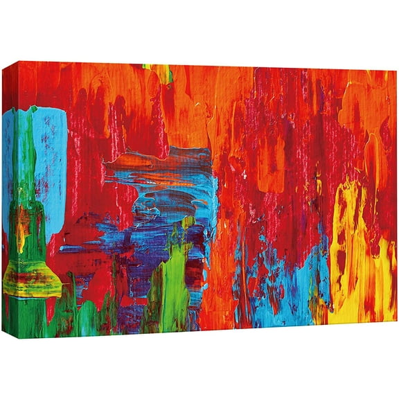 wall26 Canvas Print Wall Art Bright Red, Orange, Yellow, Blue and Green Color Blocks with Texture Abstract Shapes Illustrations Modern Art Bohemian Colorful for Living Room, Bedroom, Office - 16&quot