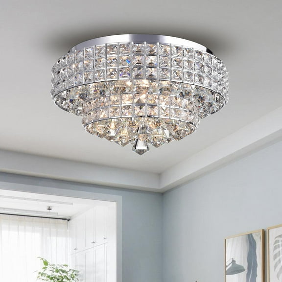 Warehouse of Tiffany Filmarsh Two-Tiered Crystal Chrome Ceiling Lamp