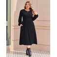 thumbnail image 3 of Plus Size Fall Dresses Women Long Sleeve Midi Casual Pocket Dress | Breathable Material, Crewneck A-Line Dresses, Loose Fit, Fall Fashion 2026, 3 of 5