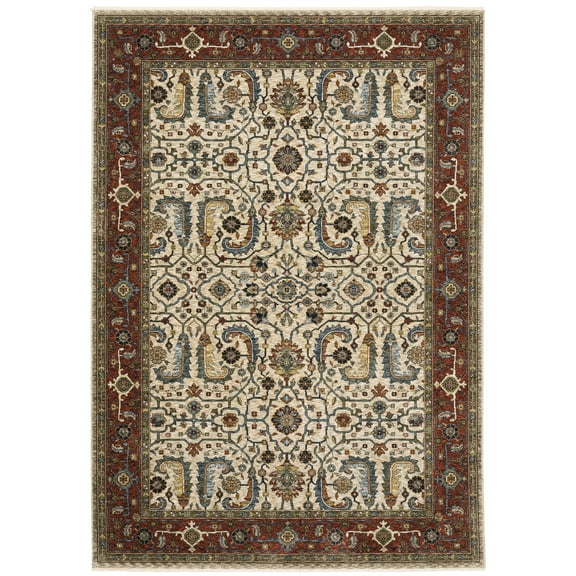 Oriental Weavers Aberdeen Area Rug - 144D1 - 5'3" x 7'6" - in Ivory/ Red - Vintage Inspired, Stain Resistant, Family and Pet Friendly , Bedroom, Office Rug