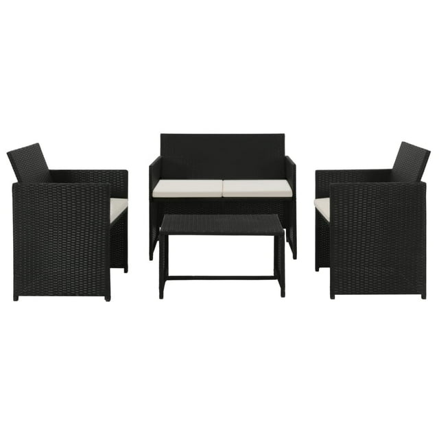 vidaXL 4 Piece Garden Lounge with Cushions Set Poly Rattan Black