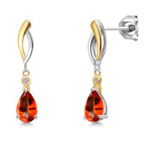 Gem Stone King 925 Silver and 10K Yellow Gold Poppy Topaz and White Lab Grown Diamond Earrings for Women | 2.02 Cttw | Gemstone November Birthstone | Pear Shape 8X5MM