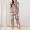 thumbnail image 2 of Balery Leopard Brown Conjunto de Pijama con Estampado para Mujer, Conjunto de Dos Piezas con Manga Larga, Ropa de Dormir Suave con Bolsillos, Pijamas Cómodos-Large, 2 of 7