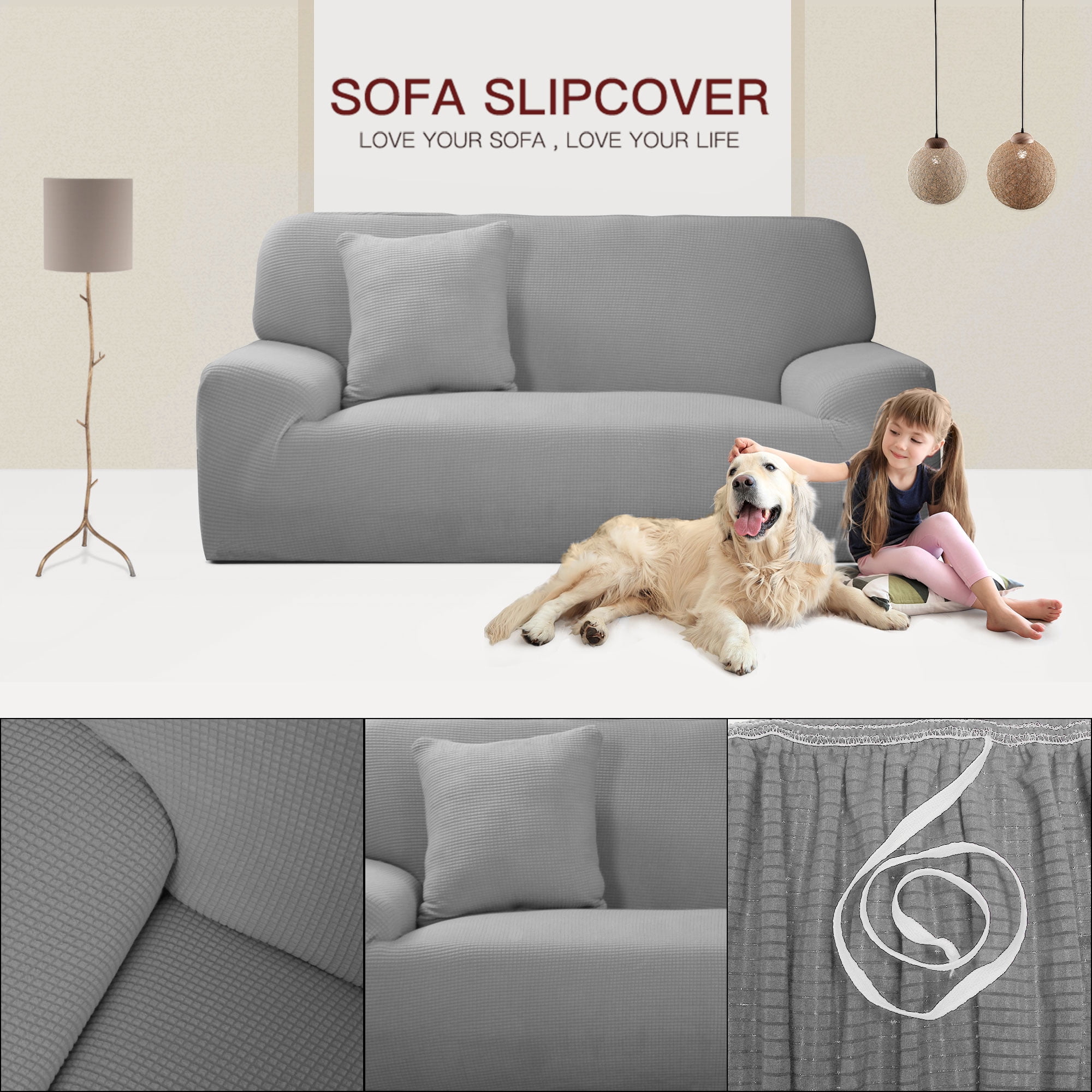 Unique Bargains 1-Piece Jacquard Solid Stretch Sofa Slipcover, Gray