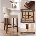 thumbnail image 6 of Usaint Chenille Bar Stools Set of 2, 26.6" Modern Counter Height Barstools, Farmhouse Wooden Kitchen Island Chairs with Hollow-Out Back for Restaurant Kitchen Bar, Beige, 6 of 9