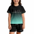 thumbnail image 2 of Girls 2-Piece Summer Outfits Set Short Sleeve Crew Neck T-Shirt & Elastic Waist Shorts Casual Breathable Clothes for Kids Black2 Size 3-4 Years, 2 of 5