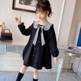 thumbnail image 2 of Zhuashum Boho Dress For Girls Long Sleeve Round Neck Sundress Plaid Prints Outfits Princess Dress Sweet Autumn Winter Cute Floral Sundress For Kids Black 5-6 Years, 2 of 9