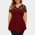 thumbnail image 2 of asdoklhq Womens Plus Size Tops Clearance,Plus Size Women Solid Floral Lace V-Neck Asymmetric Three Quarter Tops Blouse, 2 of 6