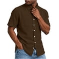 thumbnail image 2 of OGLCCG Men's Cotton Shirts Casual Button Down Short Sleeve Shirt Solid Lapel Collar Summer Beach Shirts with Pocket, 2 of 7