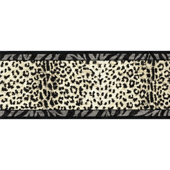 Trimz Animal Prints Wallpaper Border - Leopard Prints, Tiger Prints, Black, Gray, 15' L x 7" W