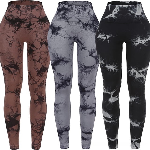 Pantalones de fitness de cintura alta con teñido anudado que levantan la cadera, de secado rápido, para correr, transpirables, pantalones de yoga recortados de entrenamiento de compresión para