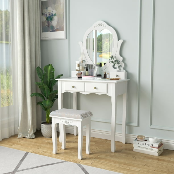 Vanity Table And Stool Set, Disney Princess Dresser Heart Mirror Set