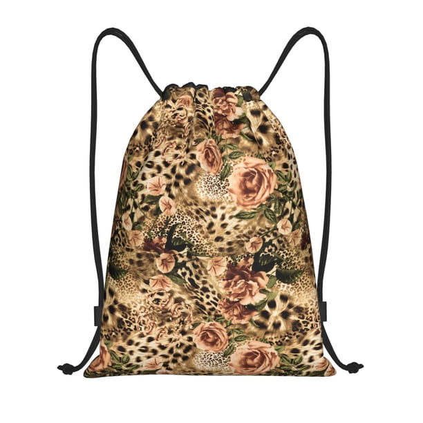 Fotbe Animal Leopard Bolsa Mochila con Cordón Estampada, Bolsa de Gimnasio Deportiva, Bolsa Cinch, Bolsa con Cordón para Hombres y Mujeres-Medium