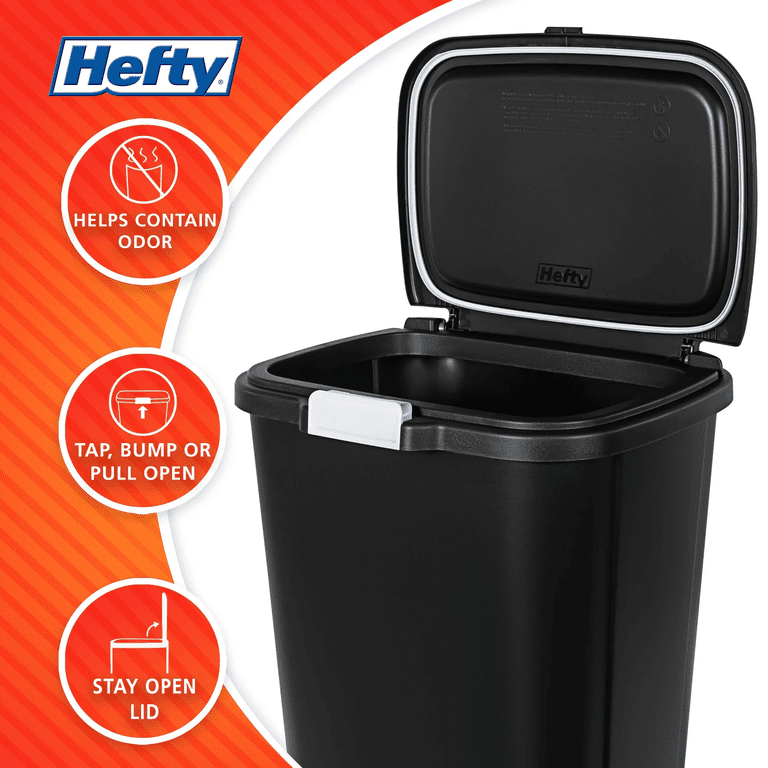 Hefty 13 Gal Odor Block Touch Top Kitchen Durable Trash Can, 4