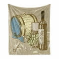 thumbnail image 1 of Wine Soft Flannel Fleece Throw Blanket, Vintage Hand Drawn Style IIlustration of Wine Cask Bottle and Glass with Grapes, Cozy Plush for Indoor and Outdoor Use, 50" x 70", Multicolor, by Ambesonne, 1 of 6