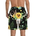 thumbnail image 3 of Kll Sunflower Skull Boho Watercolor Background Men'S Casual Summer Beach Shorts Hawaiian Shorts With Pockets-Medium, 3 of 9
