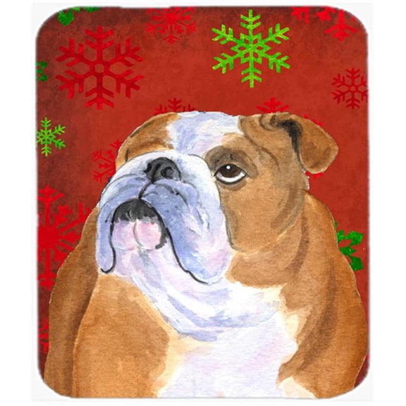 Bulldog English Red and Green Snowflakes Christmas Mouse Pad, Hot Pad or Trivet