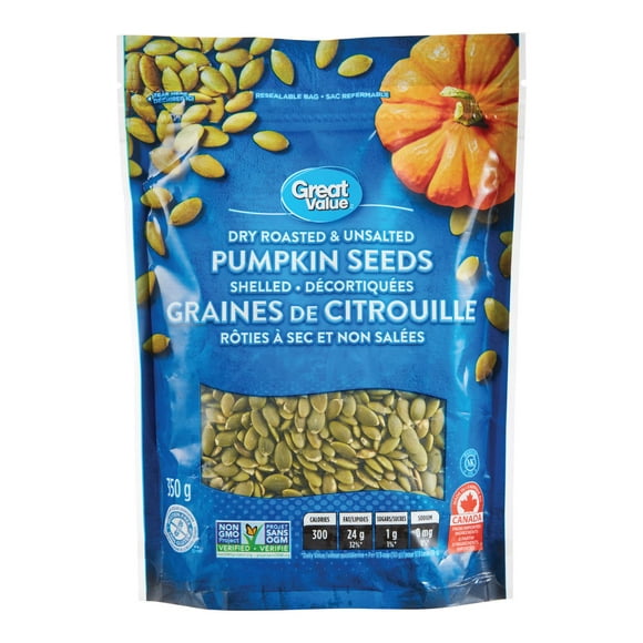 Great Value Dry Roasted & Unsalted Pumpkin Seeds, 350 g