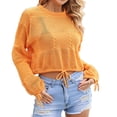 thumbnail image 2 of Qzwdhjm Crochet Swimsuit Coverup Top for Women Cropped Long Bell Sleeve Beach Tops Hollow Out Crewneck Bathing Suit Cover Up for Summer Beach, 2 of 9