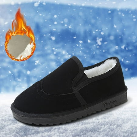 

TALKVE Warm and non slip Fashion Winter Men Snow Boots Flat Bottom Non Slip Plush Warm And Comfortable Solid Color Shallow Mouth Slip On