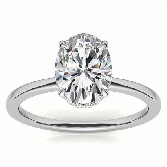 Auory Oval Cut Solitaire Hidden Halo Ring in White Gold Plated Luxury Ring for Women