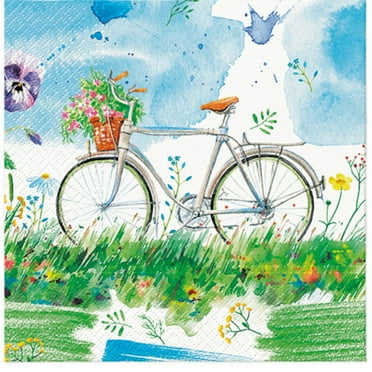 Keep Unique Decoupage Bicycle Flowers Napkins, Luncheon Decorative Flower Napkin, Assorted Color, 20/Pack