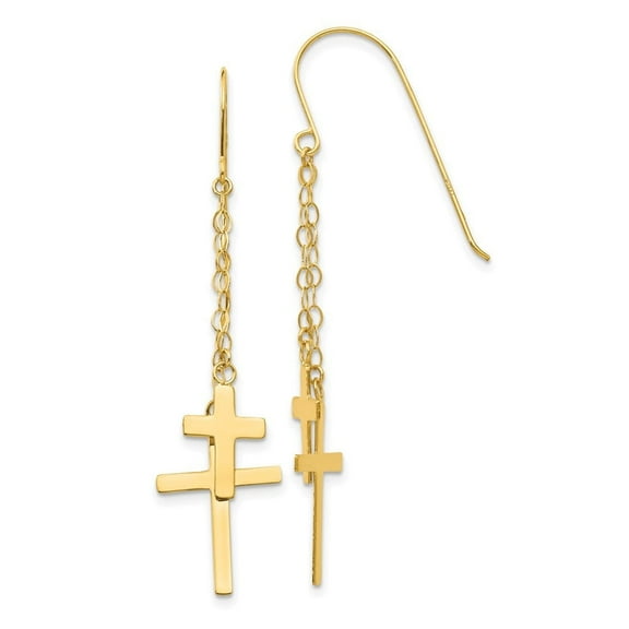Auriga Fine Jewelry 14K Yellow Gold Chain Dangle Cross Dangle Earrings for Women