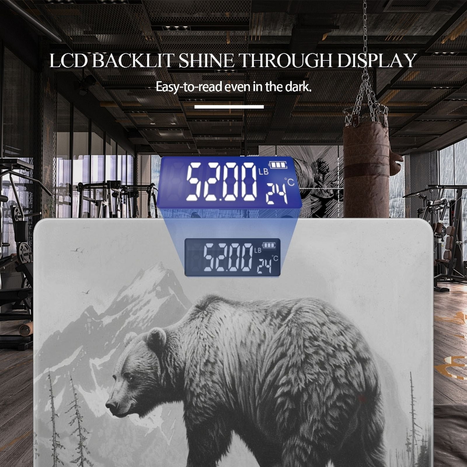 High Precision Body Weight Scale Smart Bathroom Scales with Large LCD Display(400lbs),Decorative for Bedroom-Black And White Painting Of Grizzly Bear