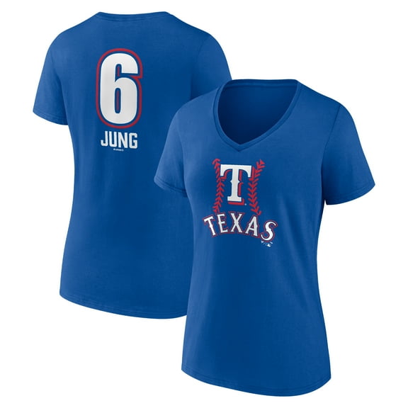 Women's Josh Jung Royal Texas Rangers Fastball Player Name & Number V-Neck T-Shirt