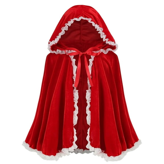 Elegant Short Hooded Cape, Themed Performance Cloak with Lace Detailing, Stage Attire, Party, Drama Play, Red Velvet Cape, Character Outfit