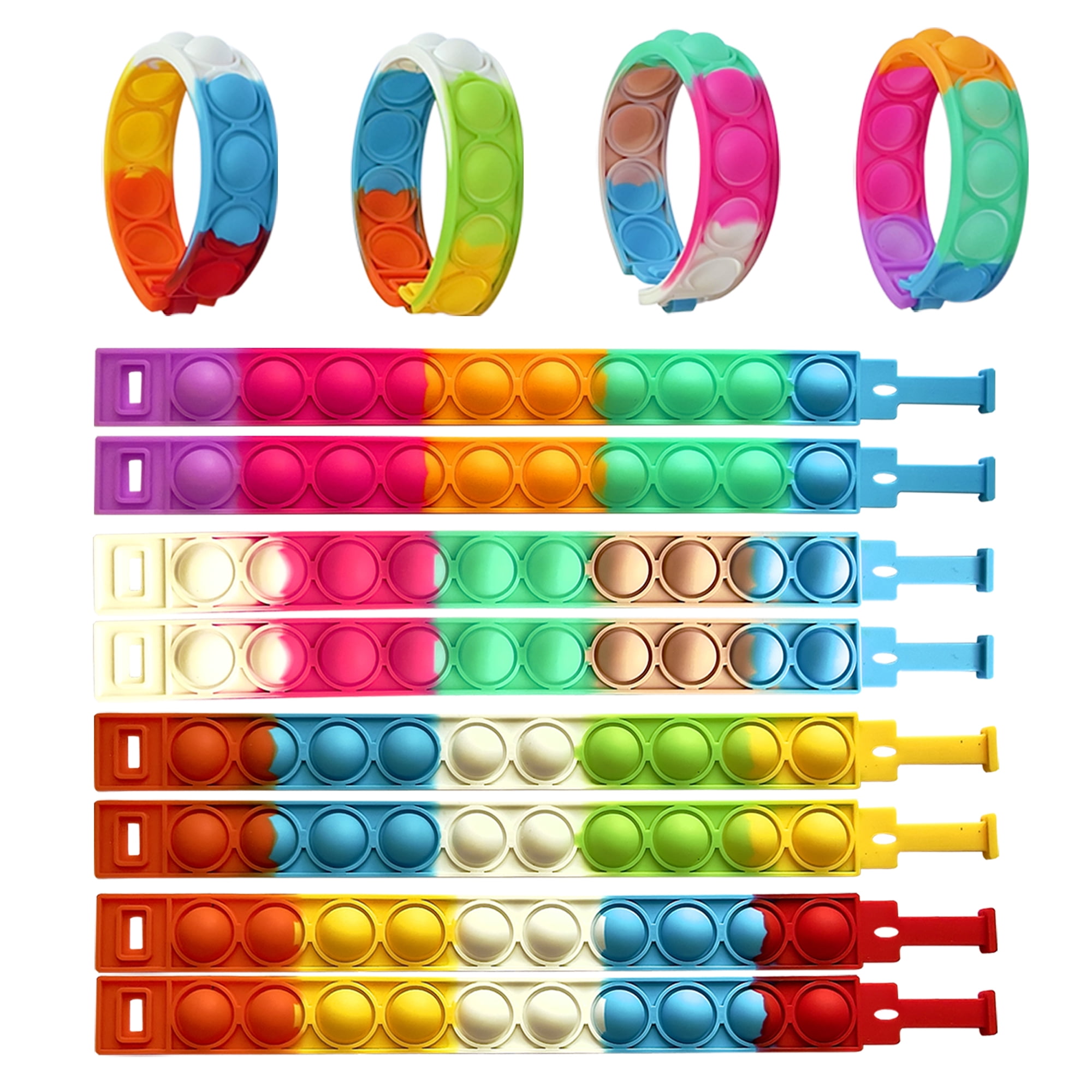32 Pcs Bracelets Glow in The Dark Pop It Fidget Toy, Rainbow Party Favors, Anti-Anxiety Stress Relief Wristband Set, Push Bubbles Sensory Autistic