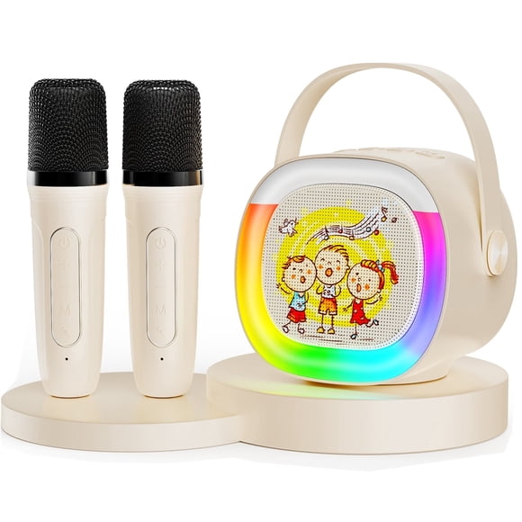 JYX Karaoke Máquina con 2 Micrófonos Inalámbricos, Mini Altavoz de Karaoke con Luces Rgb, Compatible con Entrada Tf/aux/5 Voz Mágica Divertida, D28-T