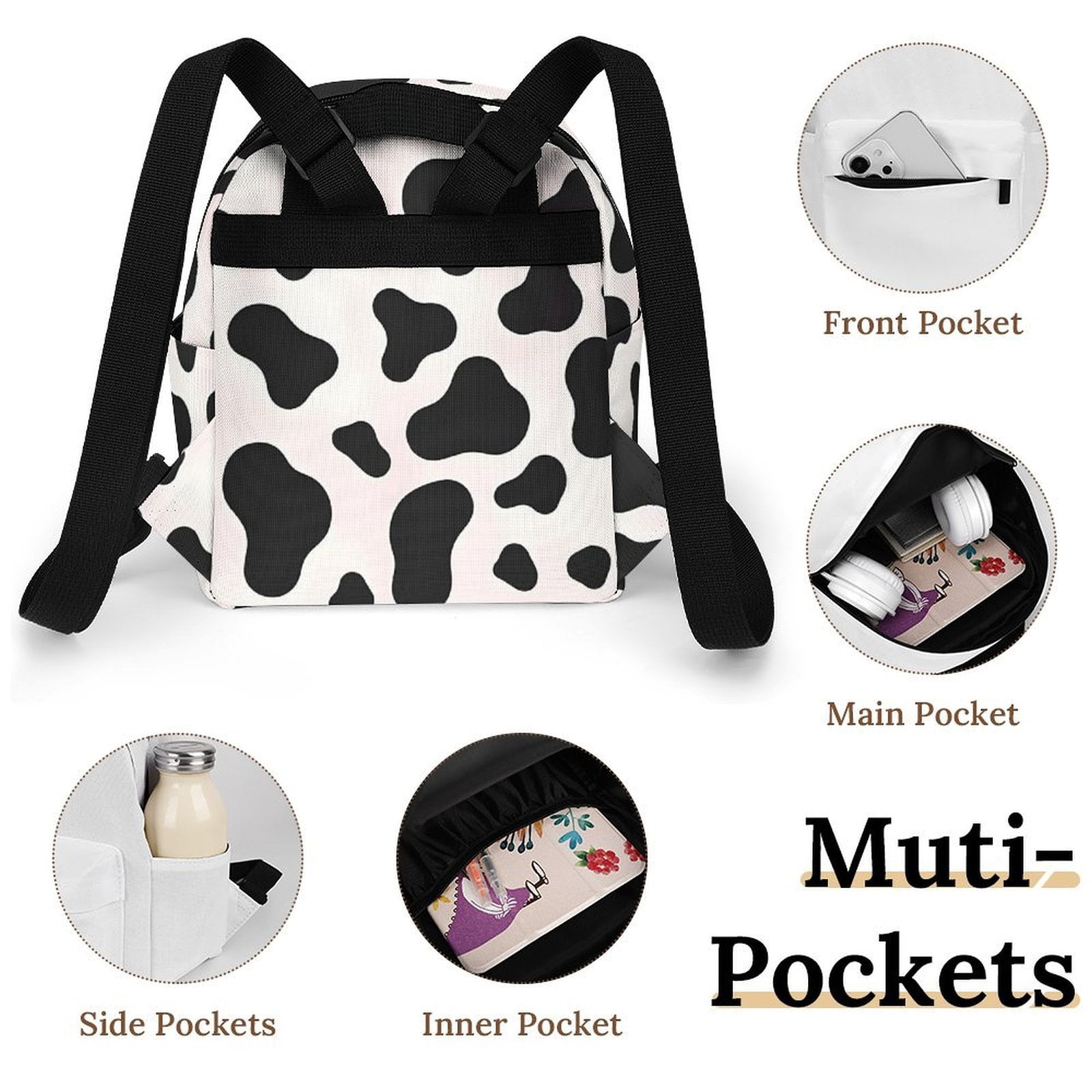 8.1×10in Casual Women'S Backpack With Anti-Contraction And Stretch For Sports Activities Travel Picnics Simple Cow-print Pattern1_4