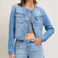 thumbnail image 4 of Chaqueta Vaquera de Larga para Mujer, con Botones y Bolsillos en el Pecho, Informal. Azul L, 4 of 8
