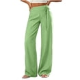 thumbnail image 2 of Costeam Womens Horizontal Striped Wide Leg Pants Wrap Tie Side High Waist Full Length Lightweight Wrinkle Friendly Loose Flowy Casual Vacation Trousers, 2 of 6