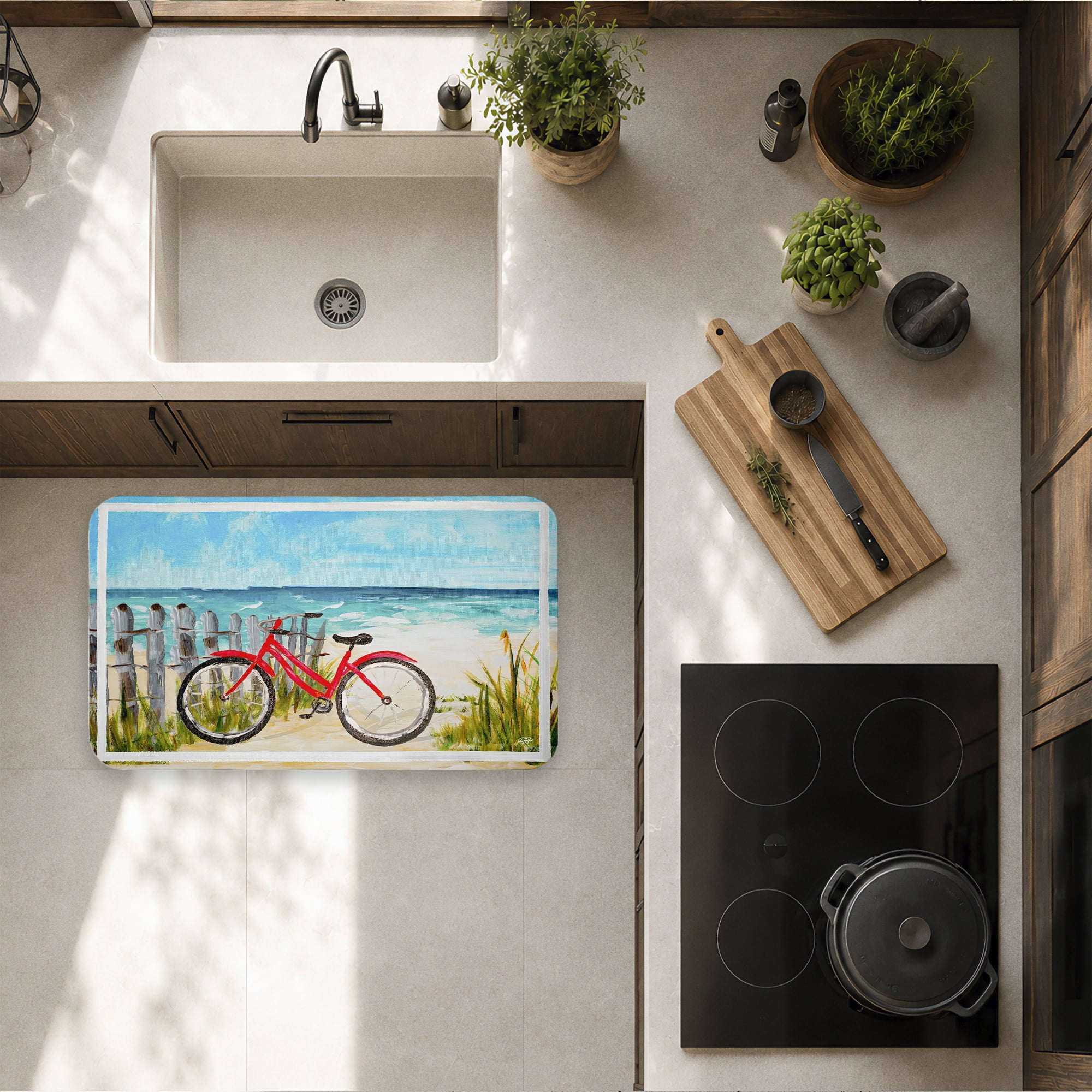 Stupell Industries Coastal Rides on Bicycle Printed Anti-Fatigue Floor Mat, design by Julie DeRice