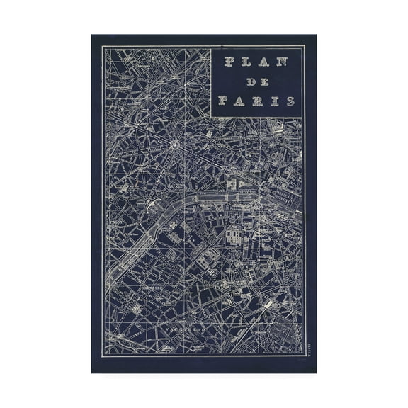 Trademark Fine Art 'Blueprint Map Paris' Canvas Art by Sue Schlabach