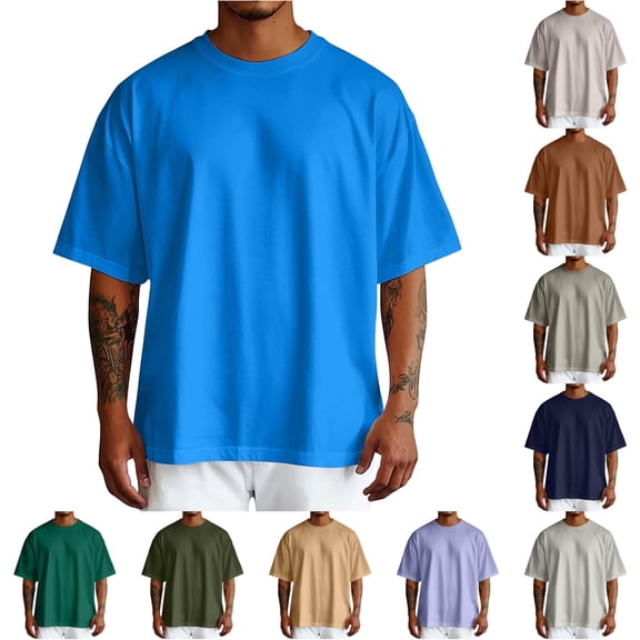 WERYOUNG Mens T-Shirts Summer Oversized Tshirts For Men Solid Color Short Sleeve Round Neck Tees Stylish Tops L