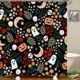thumbnail image 5 of 4PCS Halloween Pumpkin Shower Curtain Sets with Rugs, Gothic Shower Curtain, Waterproof Fabric Black Shower Curtain, Horror Scary Spooky Haunted House Mansion Fall Evil Pumpkin Bathroom Decor, 5 of 7